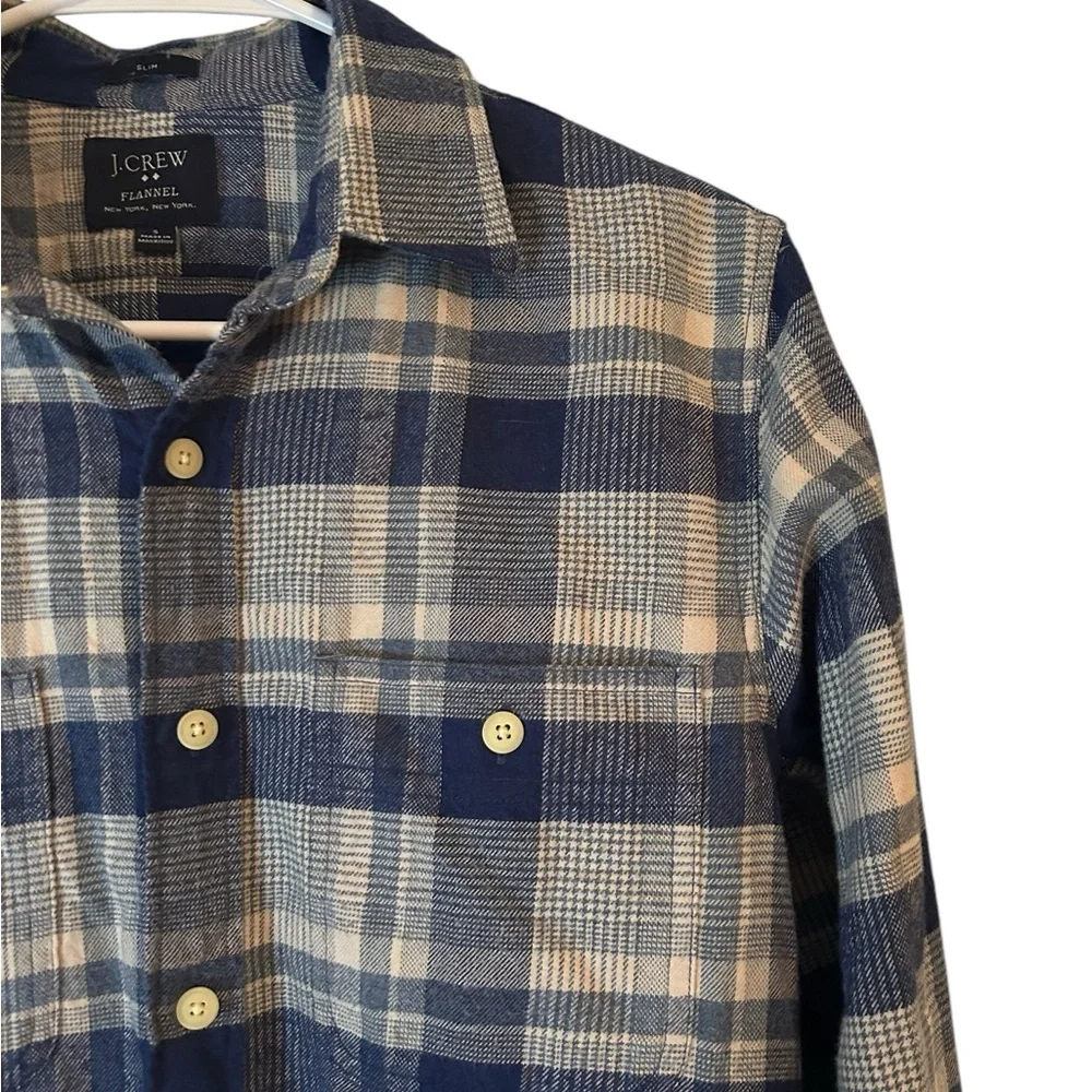 J.Crew Men’s Gray Blue Check Flannel Shirt‎ Size Small 100% Cotton